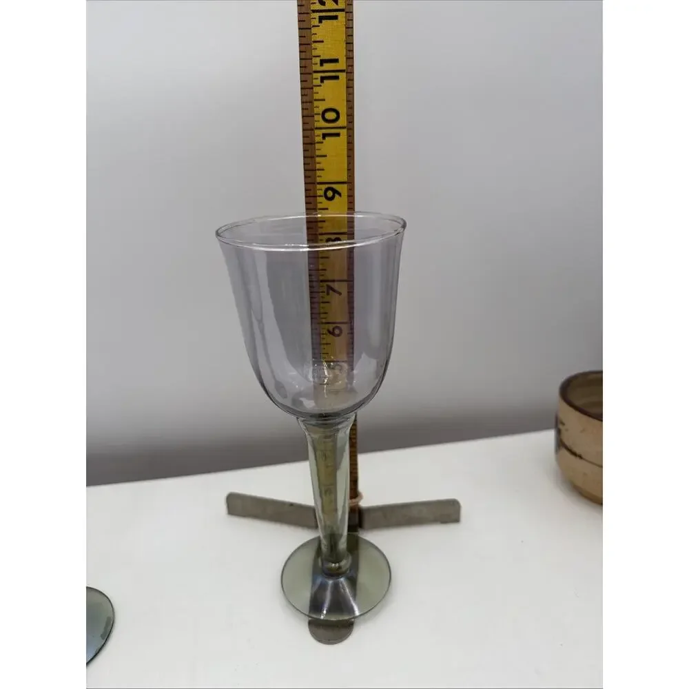 2 - La‎ Mediterranea Green Wine / Water Goblets. Hand Crafted 8.5” Tall EUC